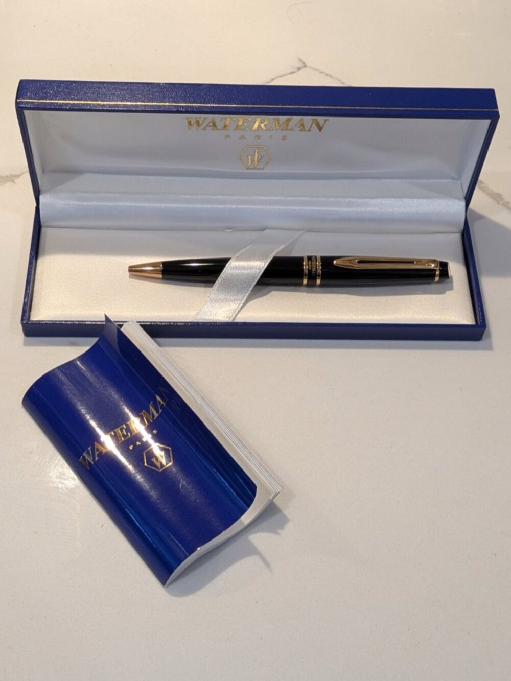 Waterman Expert II Ballpoint Pen Black Lacquer Gold Trim Blue Ink France NEW